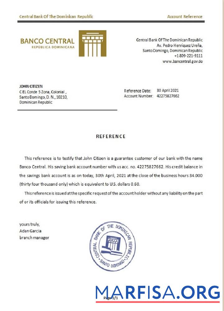 Downloadable Dominicia Central Bank reference template